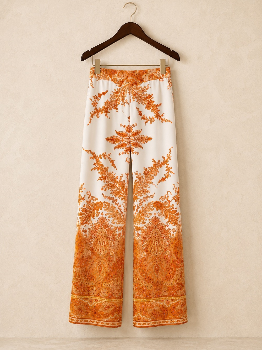 🧡 Yigal Azrouël Ivory & Saffron Paisley Wide-Leg Pants | Resort Chic | Size 2 ✨